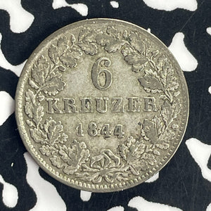 1844 Germany Hesse-Darmstadt 6 Kreuzer Lot#T8685