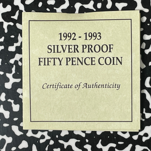 (1992-93) Great Britain 50 Pence Lot#B2543 Silver! Proof! W/ Box & C.O.A.