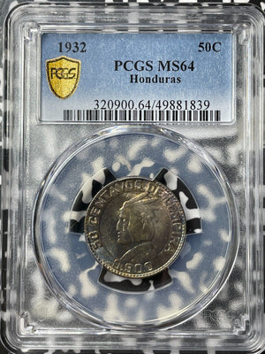 1932 Honduras 50 Centavos PCGS MS64 Lot#G8220 Silver! Beautiful Toning!