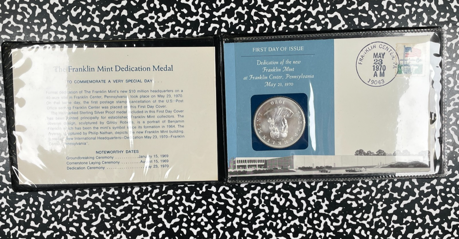 1970 U.S. Franklin Mint New Headquarters Medal Lot#B3535 Silver! W/Case & C.O.A.