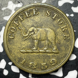 1859 Ceylon Colombo A & B. Scott Coffee Store Token Lot#JM9014 Elephant & Stag