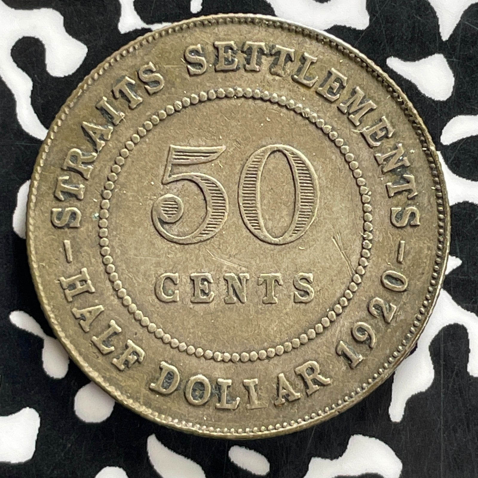 1920 Straits Settlements 50 Cents Lot#C2444 Silver!