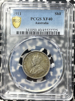 1911 Australia 1 Shilling PCGS XF40 Lot#G8762 Silver!