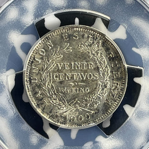 1909-H Bolivia 20 Centavos PCGS AU58 Lot#G919 Silver!