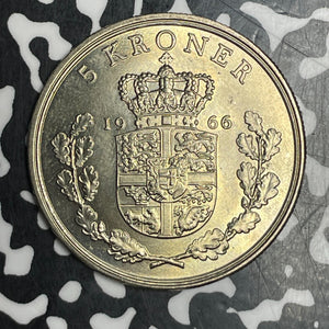 1966 Denmark 5 Kroner Lot#T6272 High Grade! Beautiful!