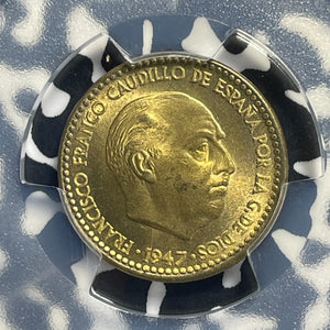 1947 (54) Spain 1 Peseta PCGS MS64 Lot#G992 Choice UNC!