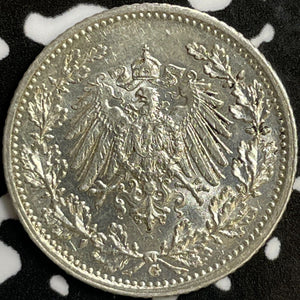 1915-G Germany 1/2 Mark Half Mark Lot#D6985 Silver! High Grade! Beautiful!