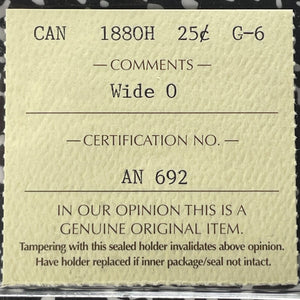 1880-H Canada 25 Cents ICCS G6 Lot#OV1487 Silver! Wide '0'
