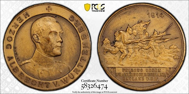 1914 Germany WWI France, Russia, England Campaign Medal PCGS MS64 Lot#G3931