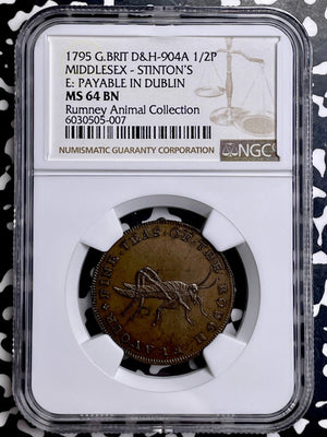 1795 G.B. Middlesex Stinton's 1/2 Penny Conder Token NGC MS64BN Lot#G9810