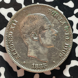 1885 Spanish Philippines 50 Centavos Lot#T4694 Silver! Cleaned