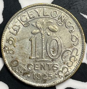 1925 Ceylon 10 Cents Lot#T9770 Silver!