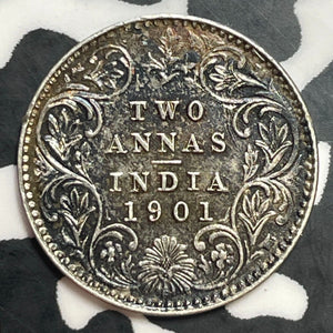 1901 India 2 Annas Lot#T1230 Silver! High Grade! Beautiful!