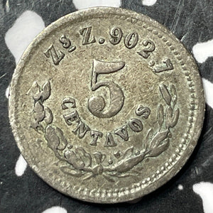 1890-Zs Z Mexico 5 Centavos Lot#D7892 Silver!