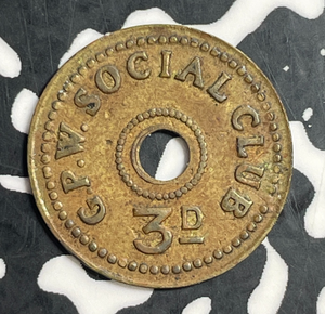 U/D S. Africa G. P. W. Social Club 3 Pence Threepence Token Lot#T3765 Scarce!