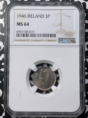 1946 Ireland 3 Pence Threepence NGC MS64 Lot#G8952 Choice UNC!