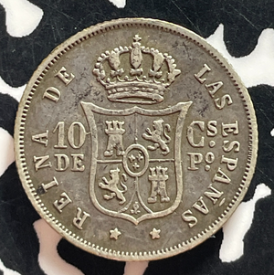 1868 Spanish Philippines 10 Centavos Lot#T4654 Silver!