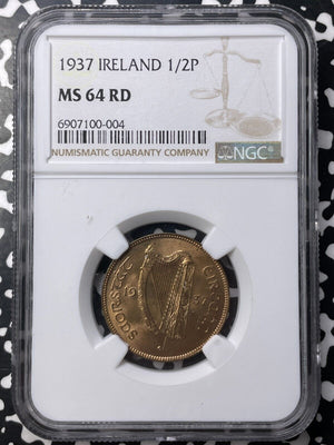 1937 Ireland 1/2 Half Penny NGC MS64RD Lot#G8999 Choice UNC!