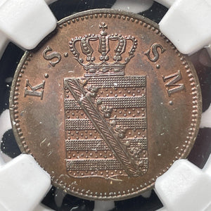 1856-F Germany Saxony 2 Pfennig NGC MS64BN Lot#G8745 Choice UNC! Top Graded!