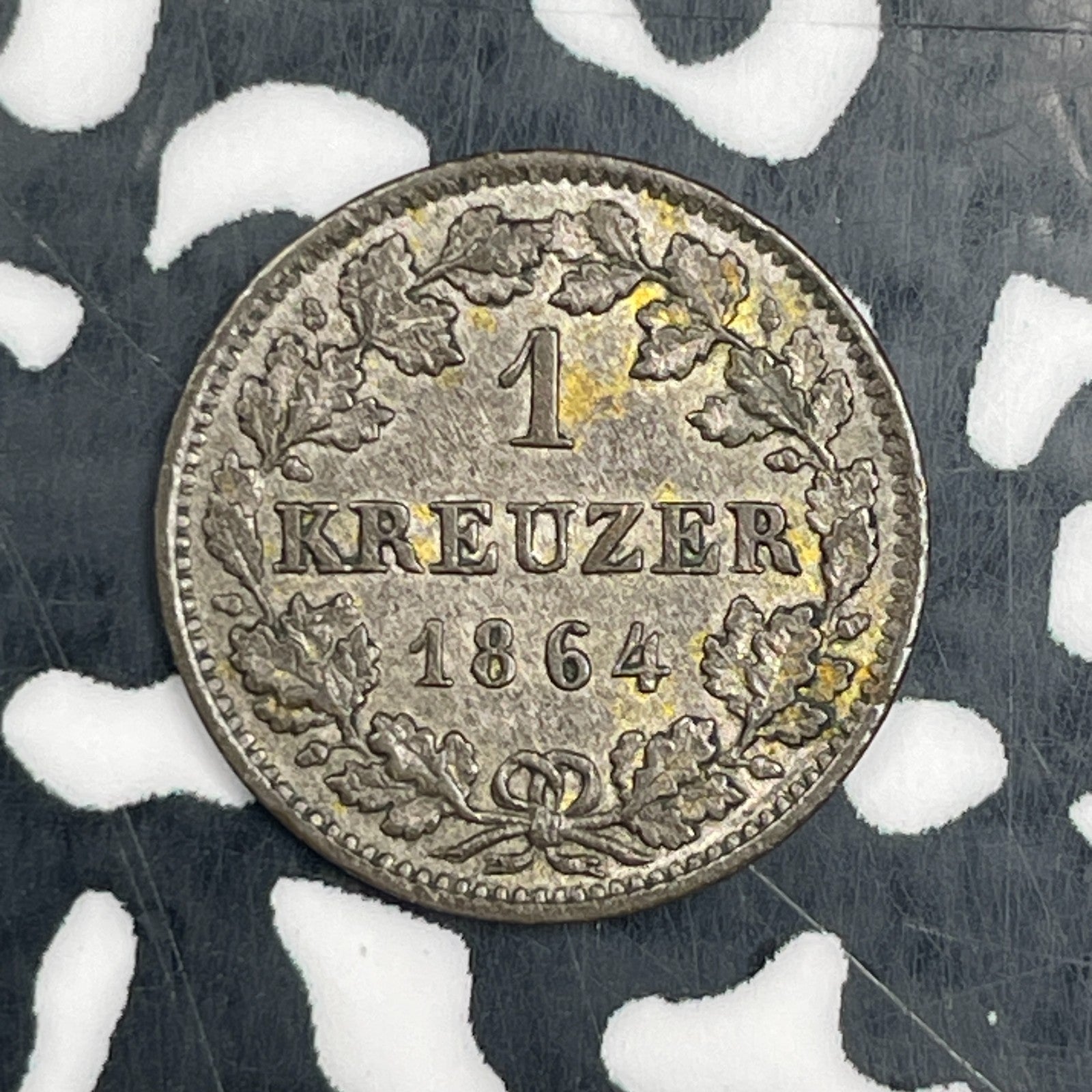 1864 Germany Hesse-Darmstadt 1 Kreuzer Lot#N3253 Silver! High Grade! Beautiful!