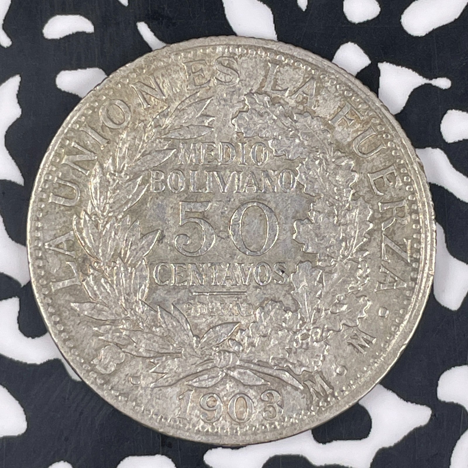1903-PTS Bolivia 50 Centavos Lot#C9284 Silver! Nice!