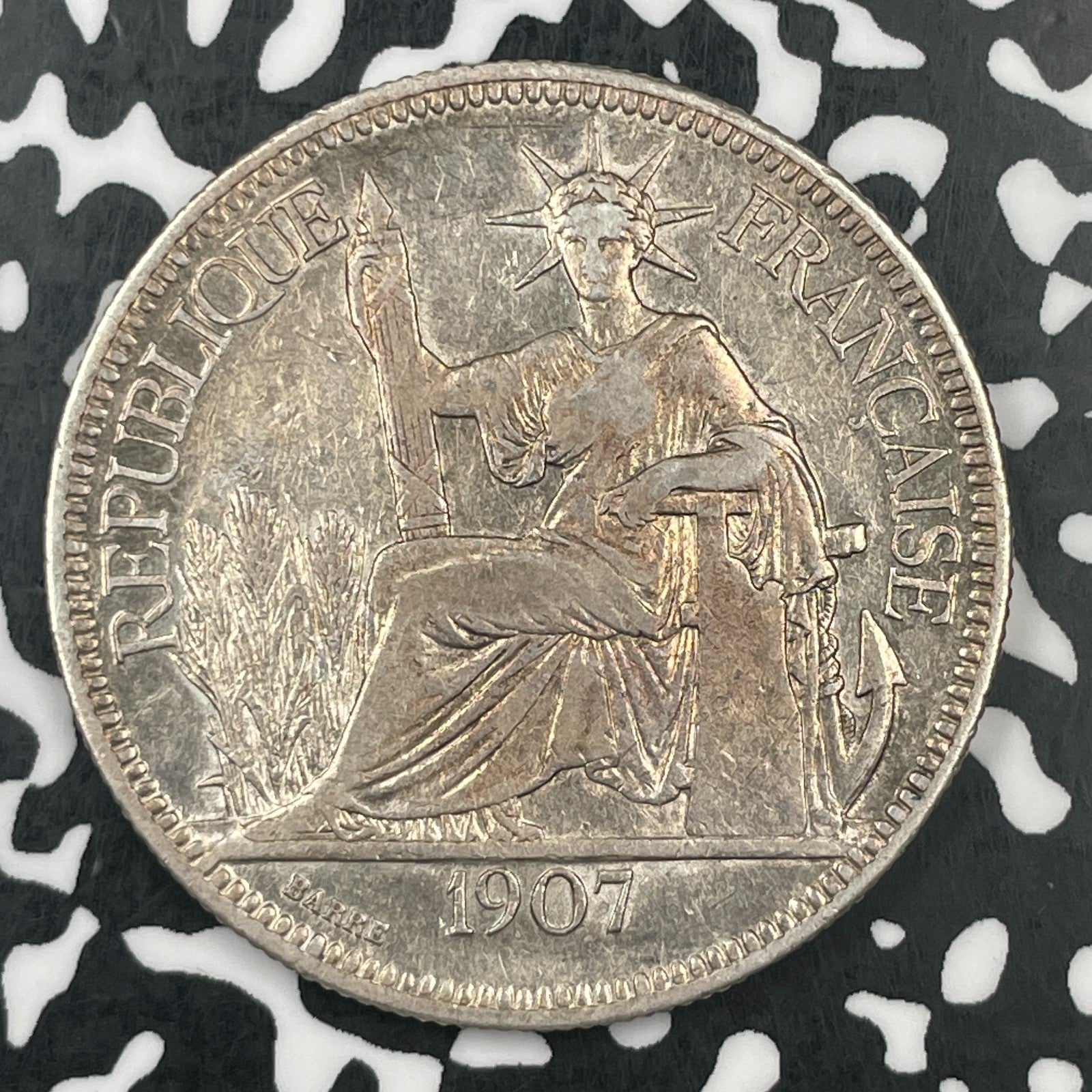 1907-A French Indo-China 1 Piastre Lot#JM1540 Large Silver! Nice!