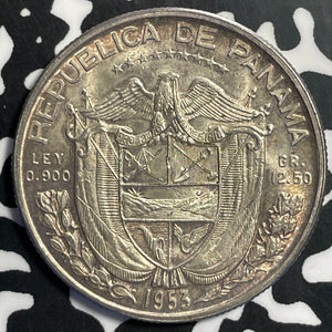 1953 Panama 1/2 Balboa Half Balboa Lot#E8026 Silver! High Grade! Beautiful!