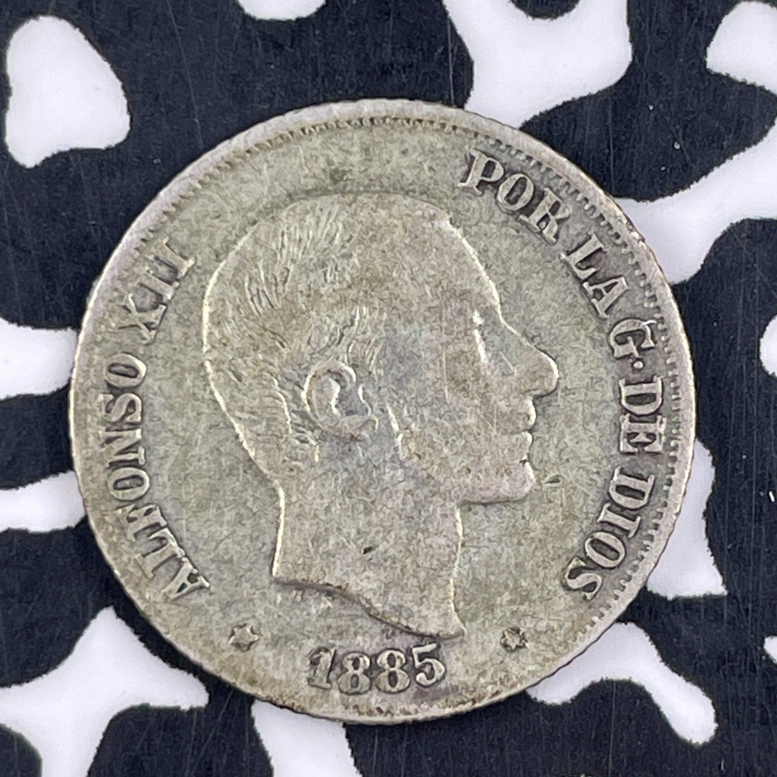1885 Spain 10 Centimos Lot#F5009 Silver!