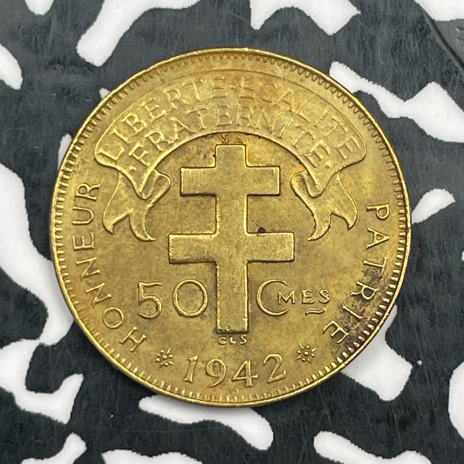 1942 French Equatorial Africa 50 Centimes Lot#N1141 Beautiful Detail, Old Clean.