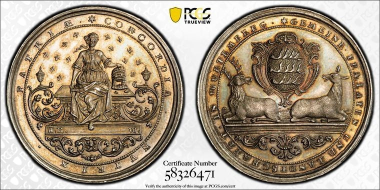 (c.1704-1724) Germany Wurttemberg Concordia Medal PCGS MS63 Lot#G3933 Silver!