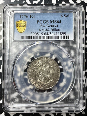 1776-IG Switzerland Geneva 6 Sols PCGS MS64 Lot#G9602 Choice UNC! KM#82