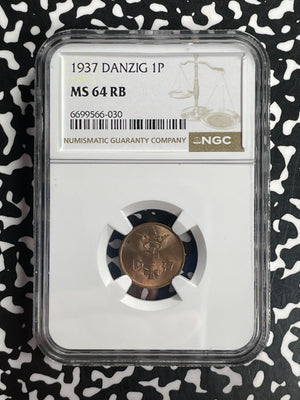 1937 Danzig 1 Pfennig NGC MS64RB Lot#G840 Choice UNC!