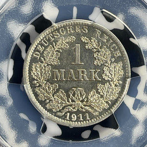 1911-D Germany 1 Mark PCGS MS64 Lot#G782 Silver! Key Date! Choice UNC! J-17