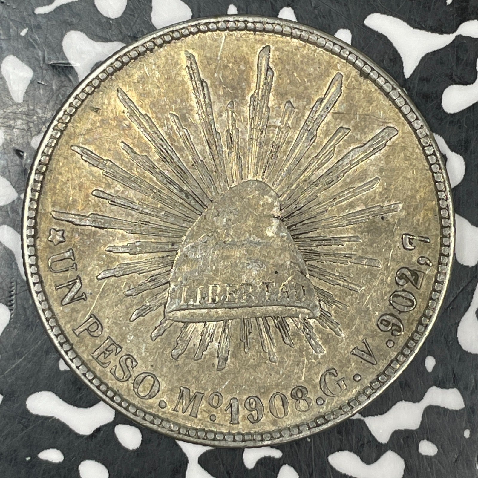 1908-Mo GV Mexico 1 Peso Lot#JM0471 Large Silver! Nice!