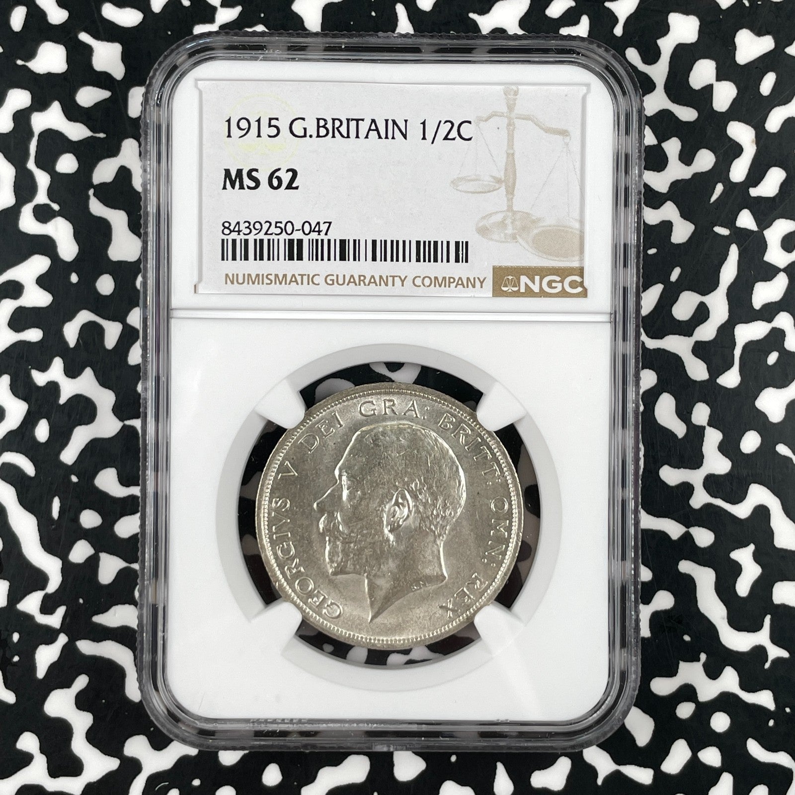 1915 Great Britain 1/2 Crown NGC MS62 Lot#G3333 Silver! Nice UNC!
