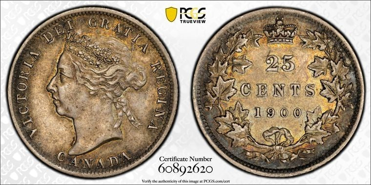1900 Canada 25 Cents PCGS AU50 Lot#G2282 Silver!