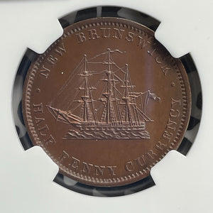 1854 New Brunswick 1/2 Penny Token NGC PR63BN Lot#G953 Proof! Scarce! NB#1B
