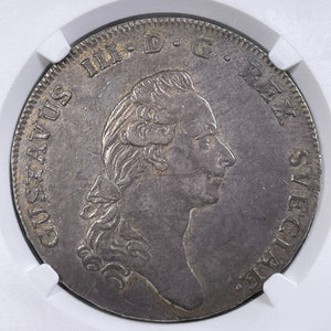 1776-OL Sweden 1 Riksdaler NGC AU50 Lot#G9364 Silver! DAV-1735 Small Cross