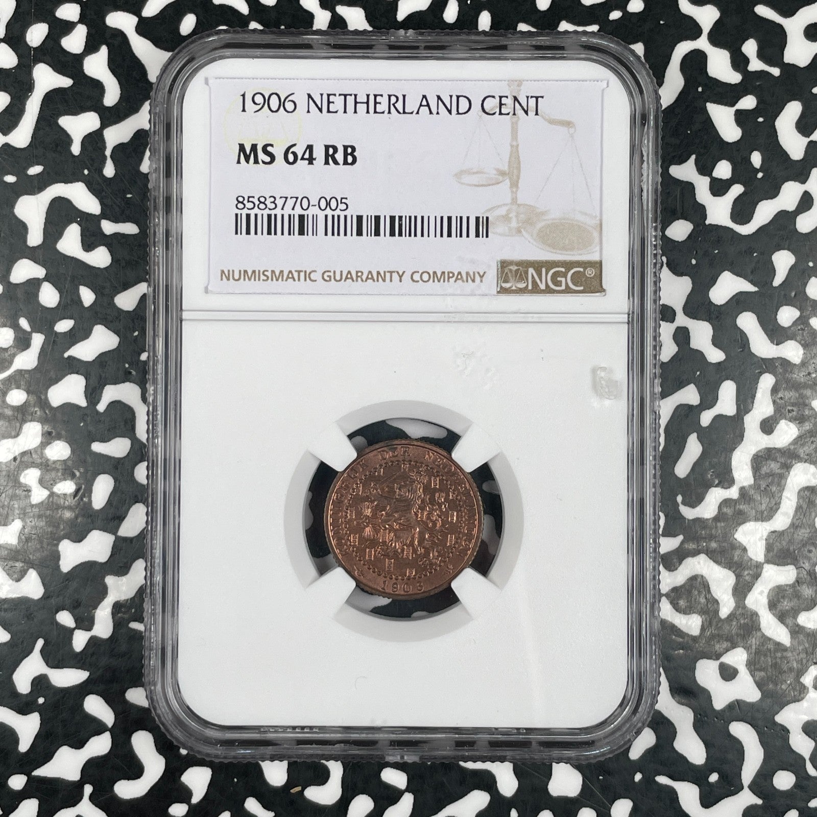 1906 Netherlands 1 Cent NGC MS64RB Lot#G4104 Choice UNC!