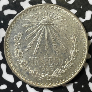 1943 Mexico 1 Peso Lot#E5028 Silver! High Grade! Beautiful!