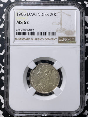 1905 Danish West Indies 20 Cents NGC MS62 Lot#G8933 Silver! Nice UNC!