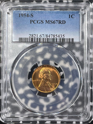 1954-S U.S. Lincoln Wheat Cent PCGS MS67RD Lot#G9545 Gem BU!