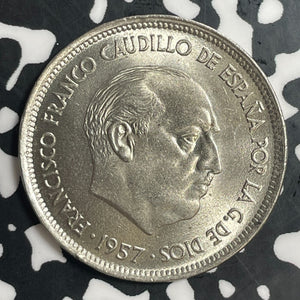 1957(58) Spain 25 Pesetas Lot#T3718 Key Date! High Grade! Beautiful!