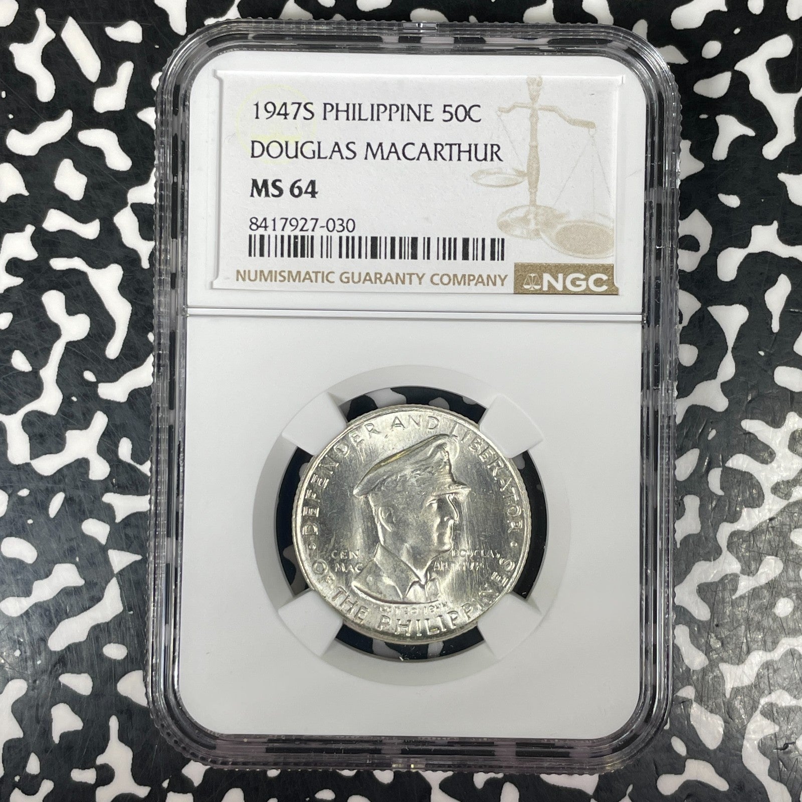 1947-S Philippines MacArthur 50 Centavos NGC MS64 Lot#G1543 Silver! Choice UNC!
