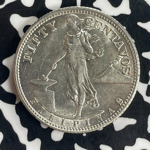 1944-S U.S. Philippines 50 Centavos Lot#T8856 Silver! High Grade! Beautiful!