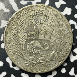 1930 Peru 1 Sol Lot#E7107 Large Silver Coin!