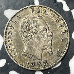 1863-M BN Italy 50 Centesimi Lot#E9536 Silver! Nice!