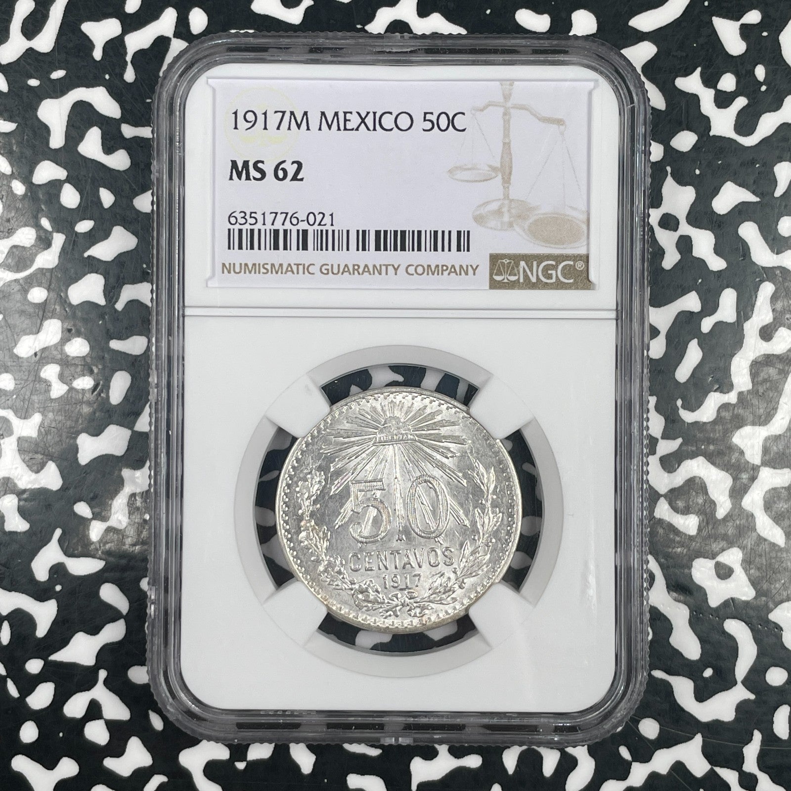 1917-M Mexico 50 Centavos NGC MS62 Lot#G4171 Silver! Nice UNC!