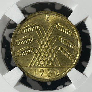 1930-E Germany 10 Pfennig NGC MS65 Lot#G274 Gem BU!