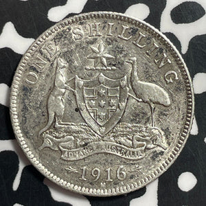 1916-M Australia 1 Shilling Lot#T1436 Silver! Nice Detail, Old Cleaning